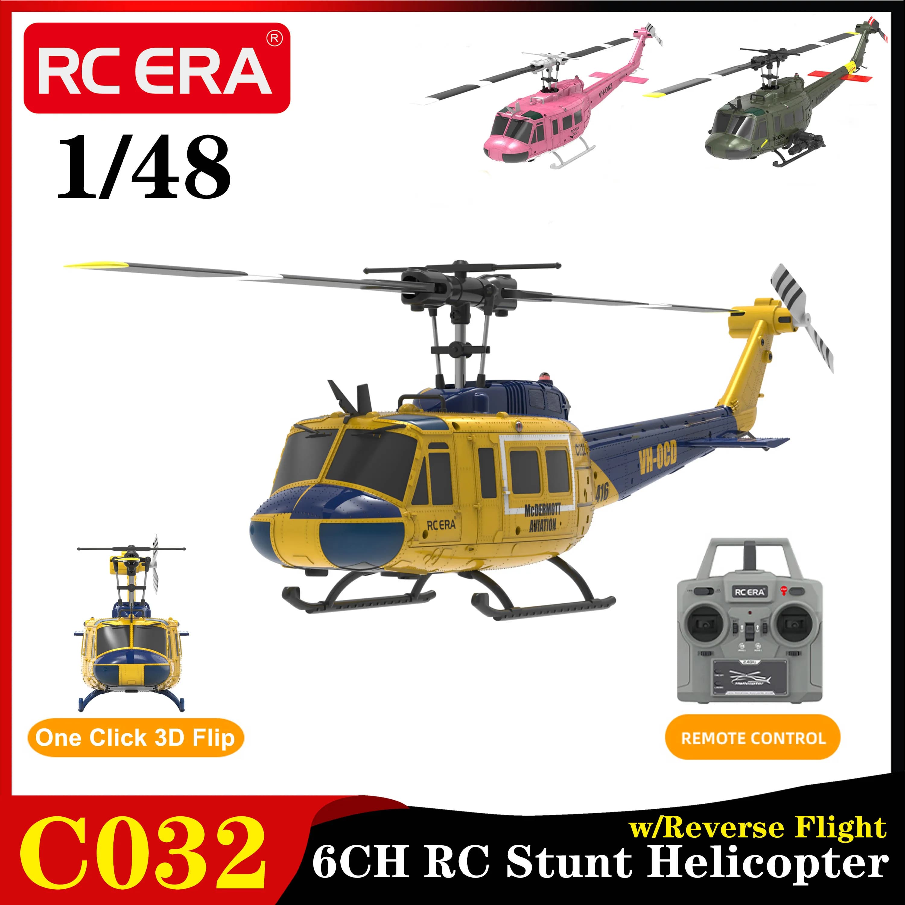 RC ERA C032 RC Stunt Elicottero 6CH One Click 3D Flip Reverse Volo UH1 Simulazione Modello Militare Aereo di Controllo Remoto Giocattoli