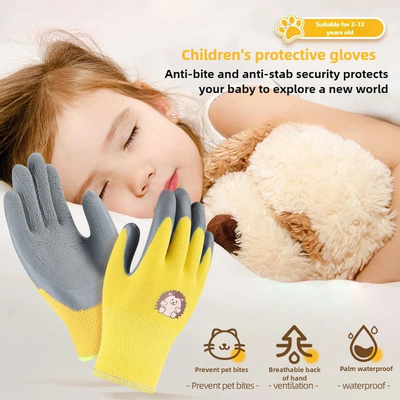 Guanti protettivi da giardinaggio per bambini da 2 a 16 anni, guanti in lattice impermeabili e resistenti all'usura a prova di coltellata