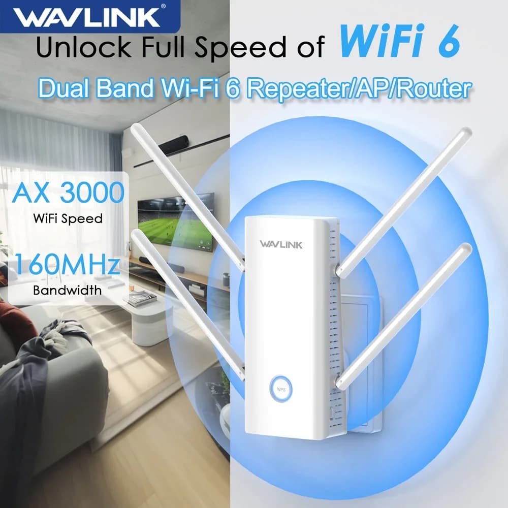 Ripetitore WiFi wireless Full Gigabit AX3000 Dual Band Wi-Fi 6 Ripetitore/AP/Router Amplificatore WiFi Ripetitore di segnale Wifi WPS