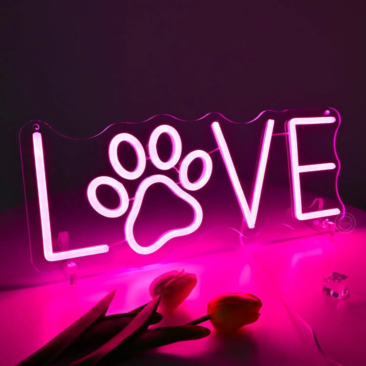 Insegna al Neon 'Love Paw' con Luce LED Dimmerabile USB per Camera degli Animali Domestici, Camera da Letto, Soggiorno, Decorazione Murale a Tema per Amanti di Cani e Gatti, Regalo Speciale