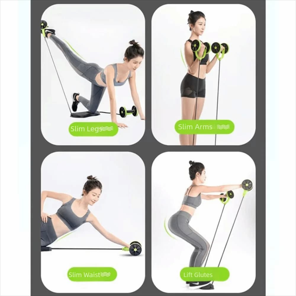 Double Abdominal Roller with Resistance Bands and Traction Corde, Anti-slip and Silent, to Tone the Life