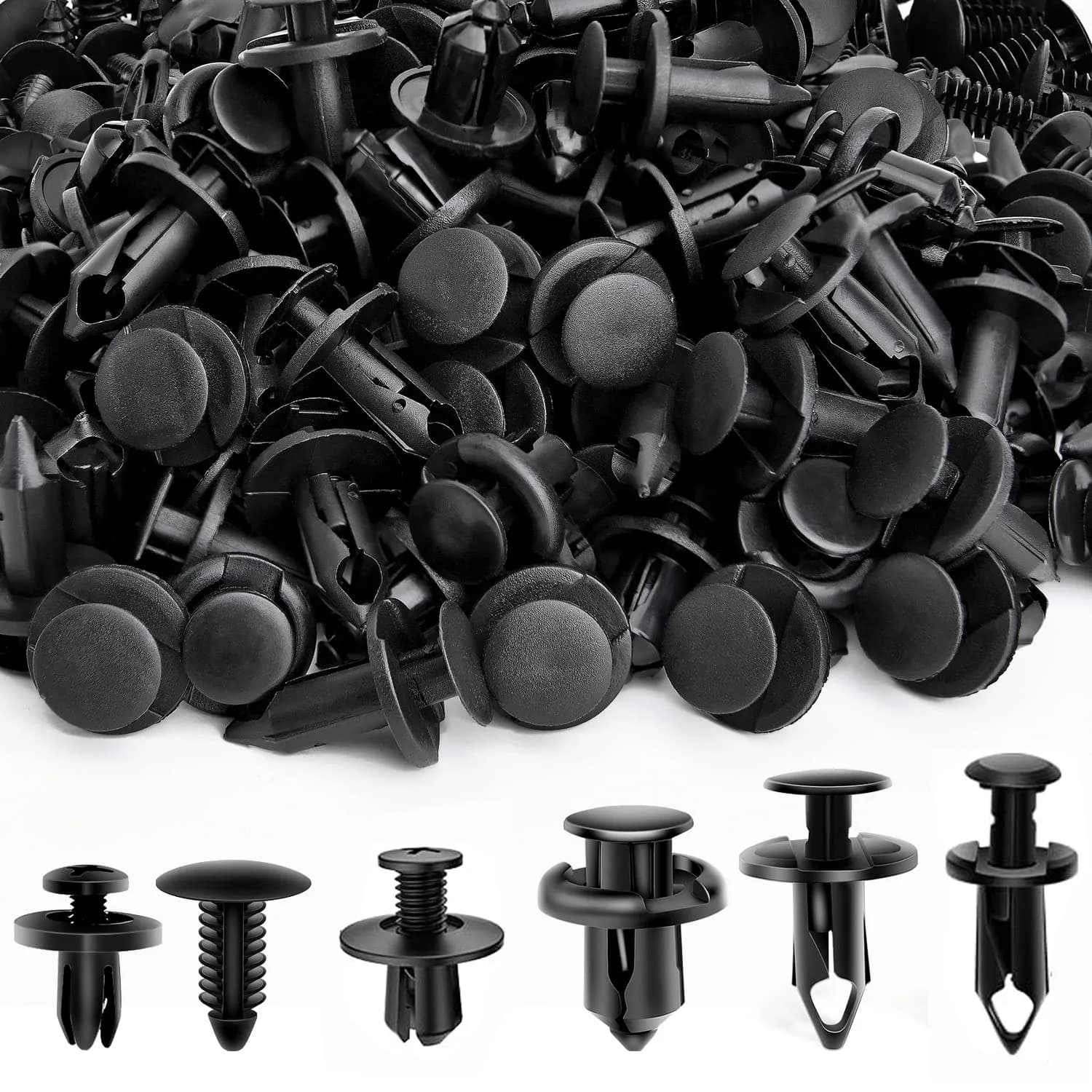 Bagged Set of 190 Pcs Car Universal Buckles 6 Models Size Fastener Rivet Clamping Fastener Buckle Car Accessory Abs Material Fixed Screw