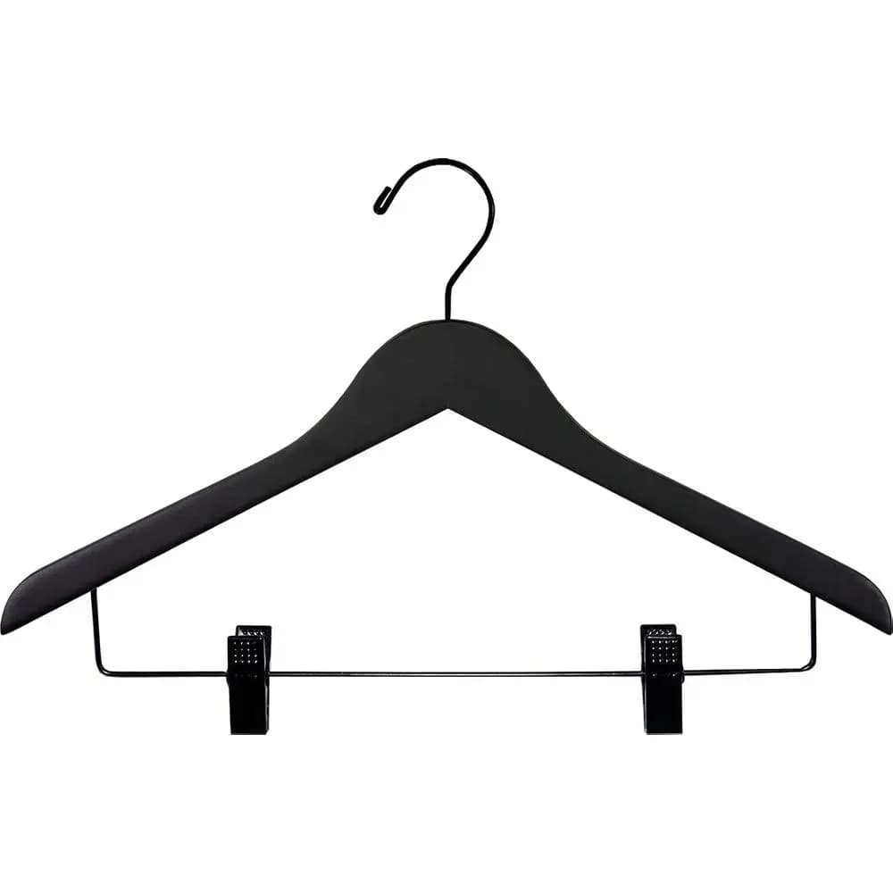 Set di 100 Appendiabiti in Legno Premium con Clip Nere Opache e Barre Regolabili