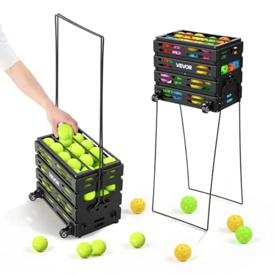 Cesto Portapalline da Tennis con Ruote per Facile Raccolta, Carrello Portatile per Pickleball Resistente