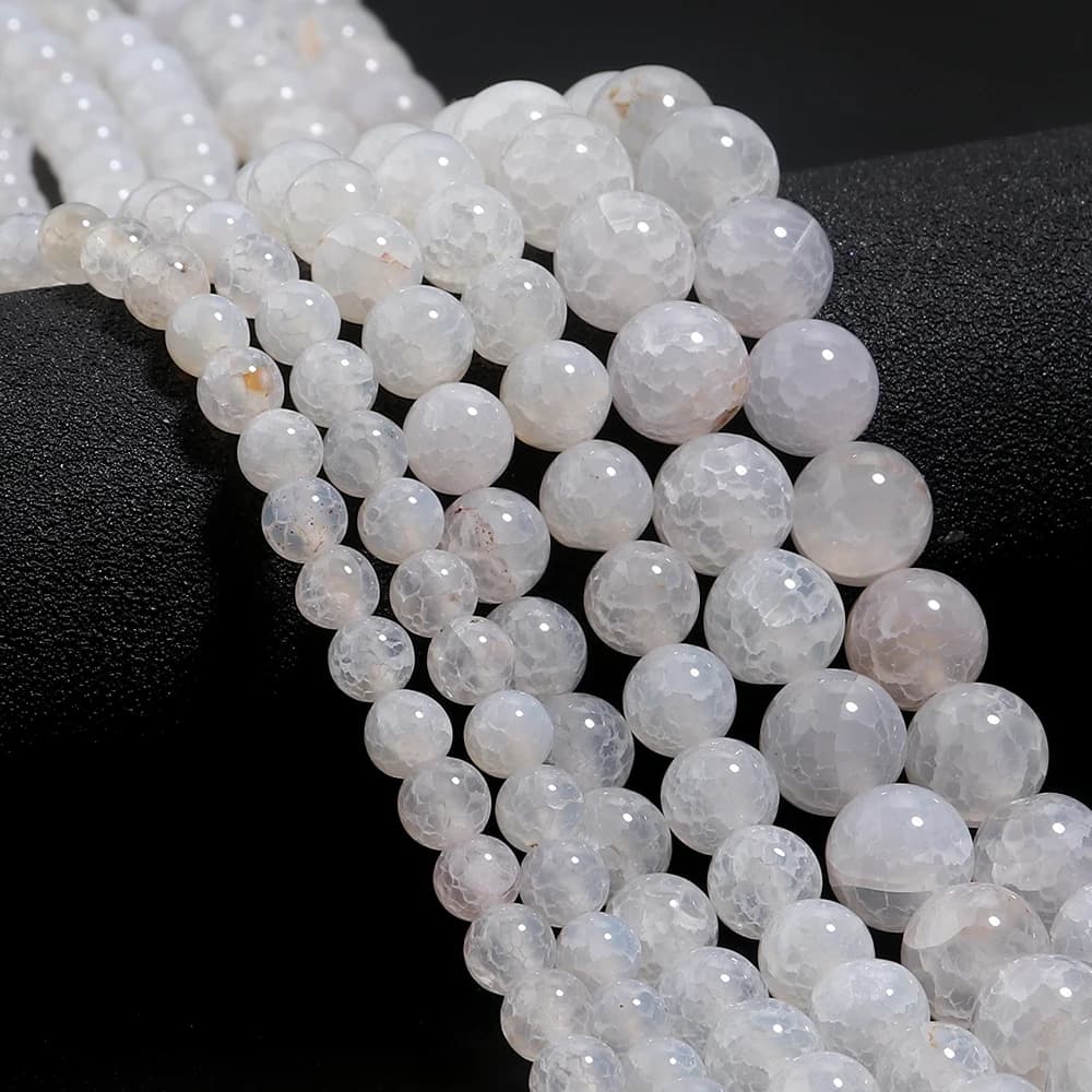 6 8 10mm Perline di pietra di agata naturale Fiore di ghiaccio bianco Perline di pietre preziose allentate rotonde per la creazione di gioielli Risultati di braccialetti collana fai da te
