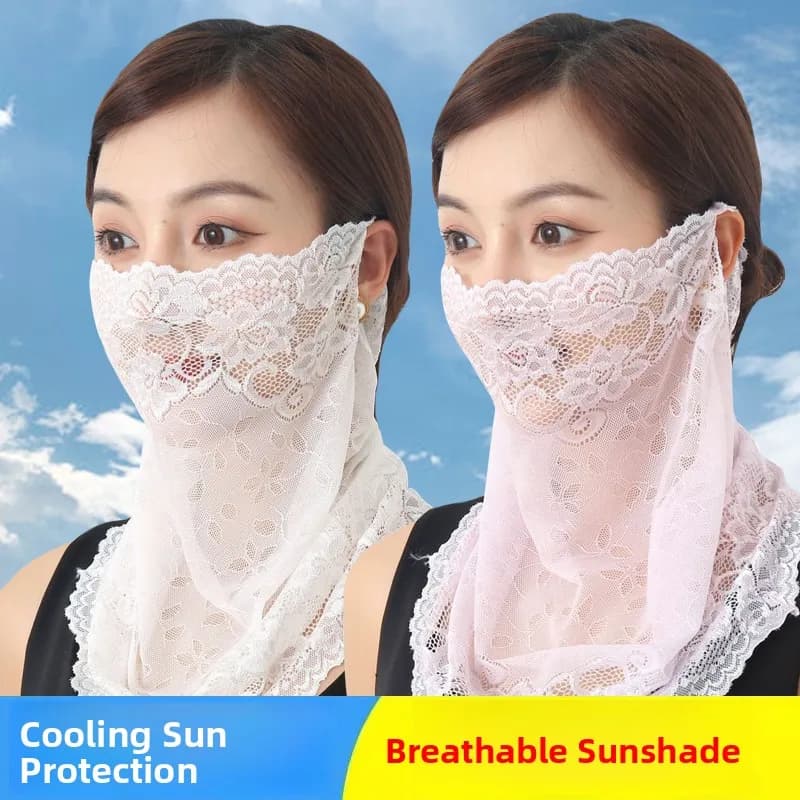 Maschera estiva da donna in pizzo sottile e traspirante con protezione UV, sciarpa parasole integrale leggera e portatile