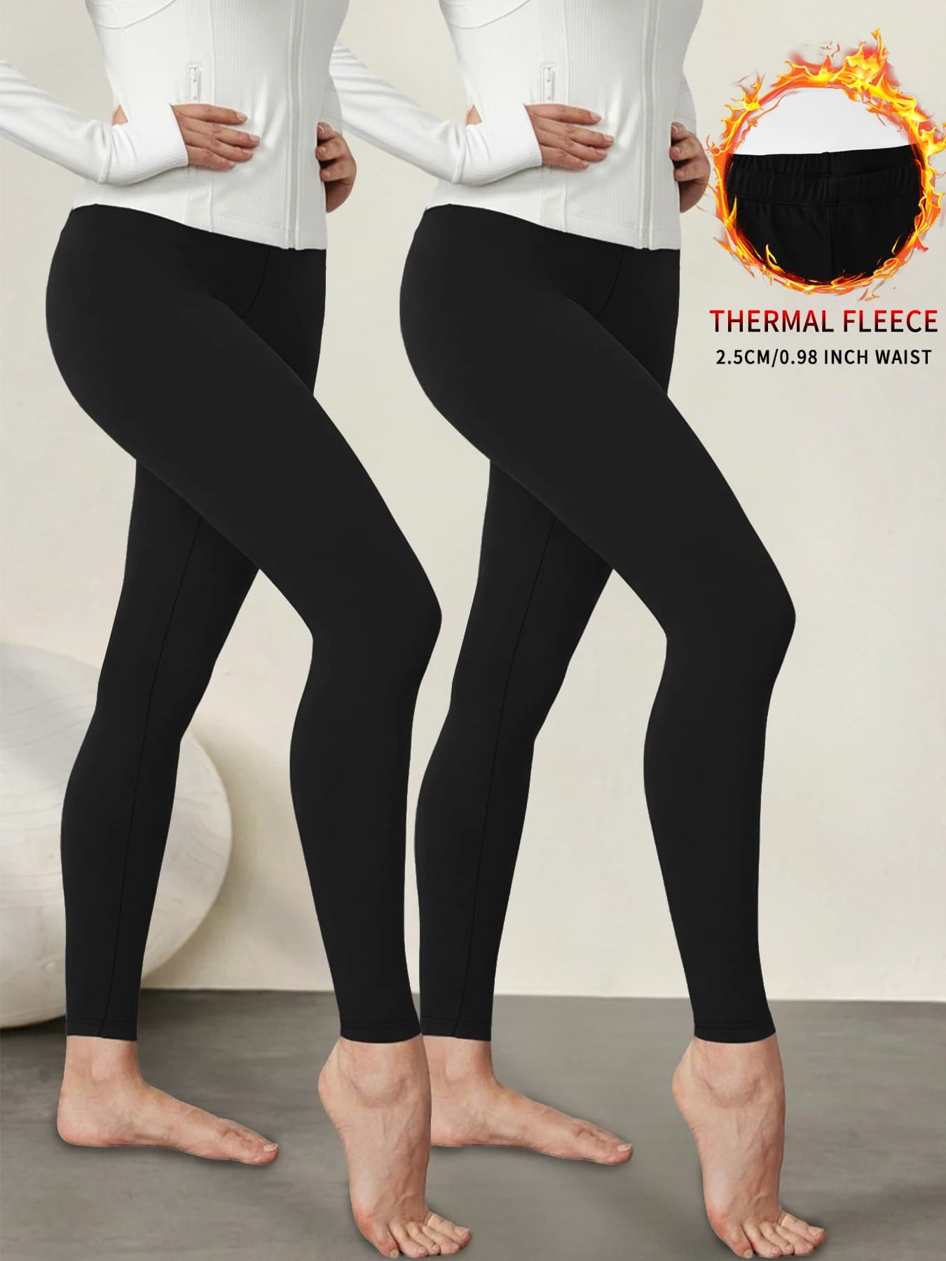 Confezione da 2 leggings da donna in pile a vita bassa con tecnologia termica. Progettato per la corsa invernale e lo yoga caldo durante l'allenamento