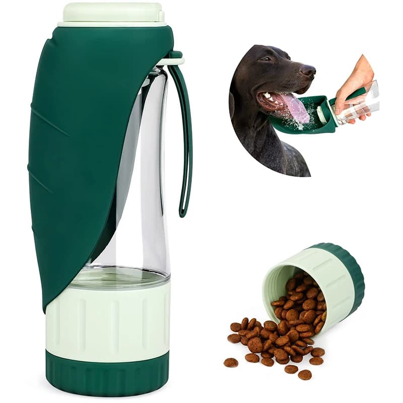 Contenitore per alimenti portatile per bottiglia d'acqua per cani 2 in 1 Dispenser per bevande per animali domestici a tenuta stagna Tazza per escursioni all'aperto