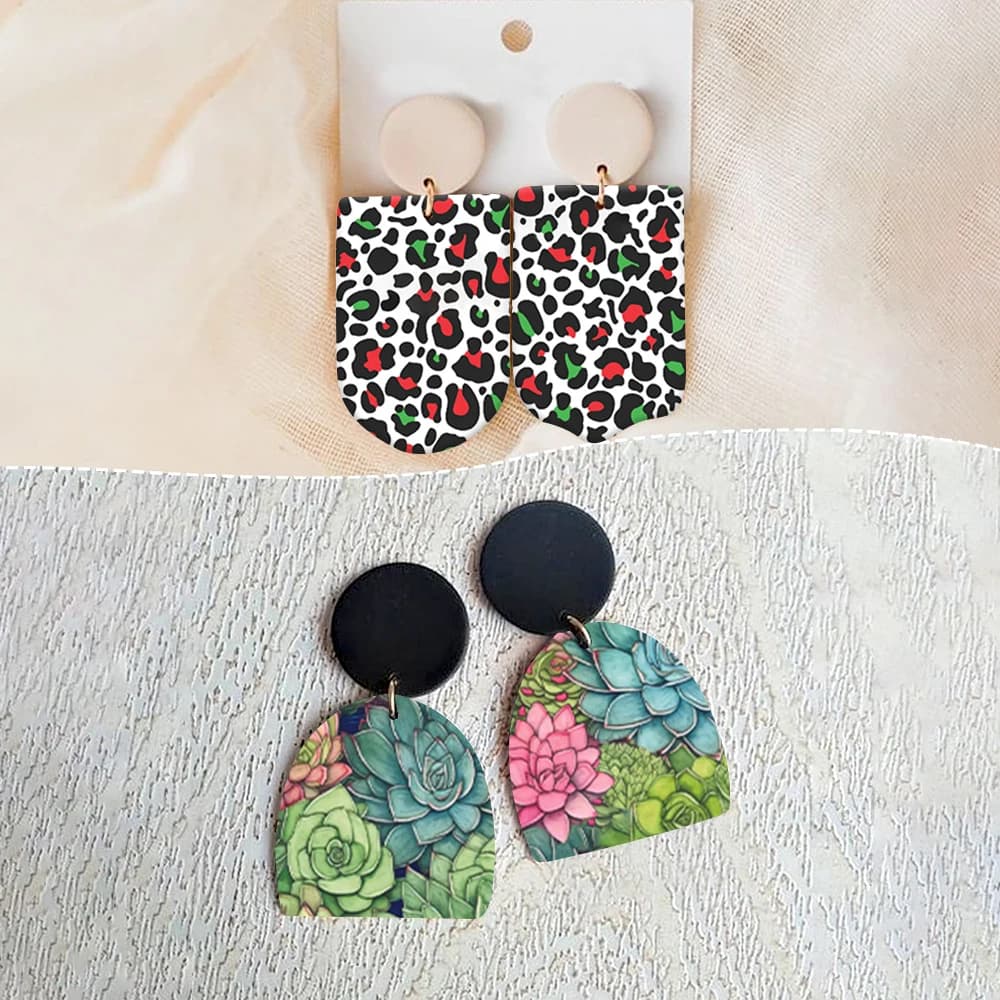 Red & Green Leopard,Succulent Plant,Blue & White Hibiscus Water Transfer Paper for Polymer Clay Earrings, Bold Jewelry Making
