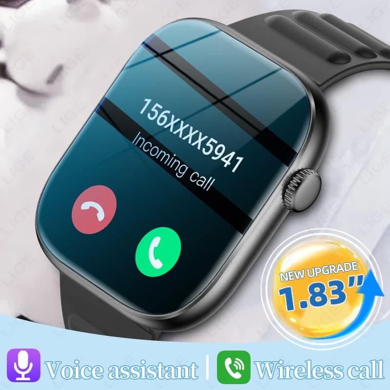 LIGE Smart Watch Uomo 1.83” Schermo HD Quadrante personalizzabile Monitoraggio della salute femminile Orologio con chiamata Bluetooth Smartwatch sportivo alla moda
