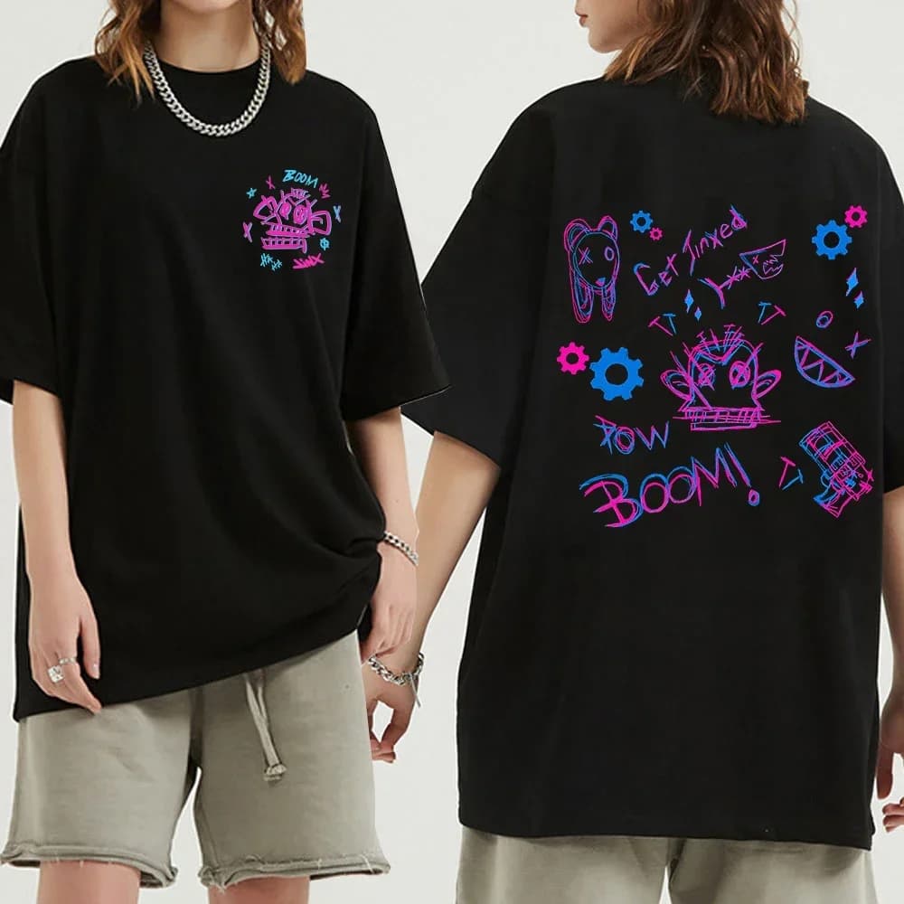 T-Shirt Arcane Jinx, Maglietta Divertente e Carina con Coniglio e Scimmia, Unisex, Estiva, Sportiva, Casual, a Tema Anime