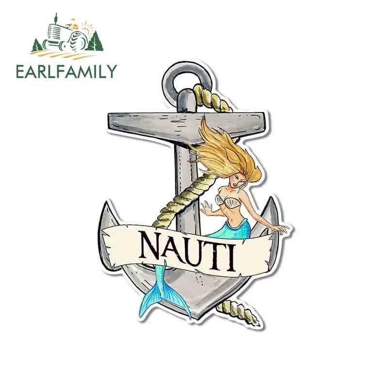 EARLFAMILY 13cm x 9.4cm Nauti Anchor con sirena Vinyl Decal Sticker Car Truck Boat Cup Cooler Car Sticker grafica impermeabile