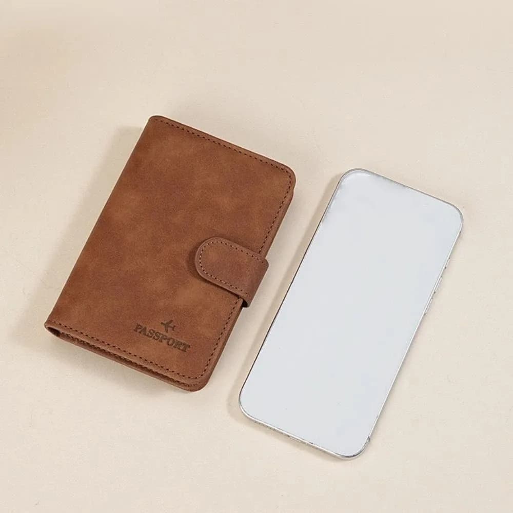 Solid Color Leather Passport Holder Airplane Check-in Multifunctional Certificate Storage Bag Card Case Ticket Holder