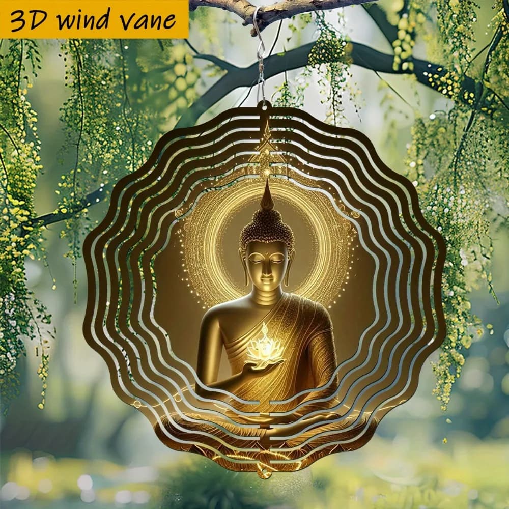 3D Rotating Lotus Aura Wind Chime Tree Pendant Spiritual Meditation Garden Decor Gift