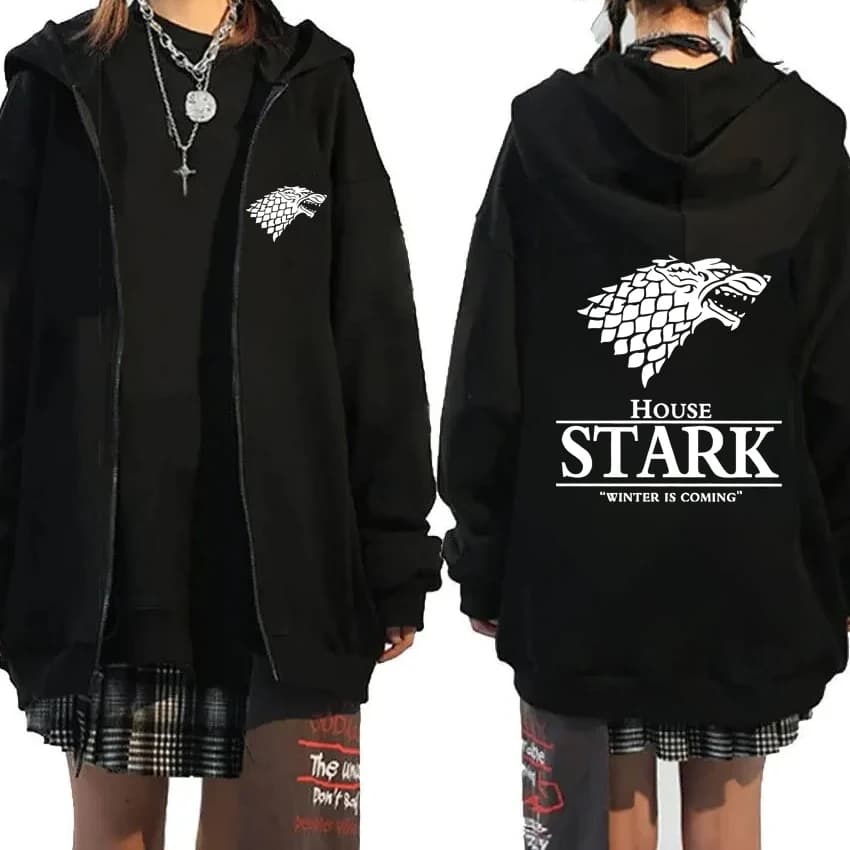 2026 New House Stark Men women Double Sided print Winter Zipper Hoodie Unisex harajuku vintage Coat Jacket Men women Sweatshirt