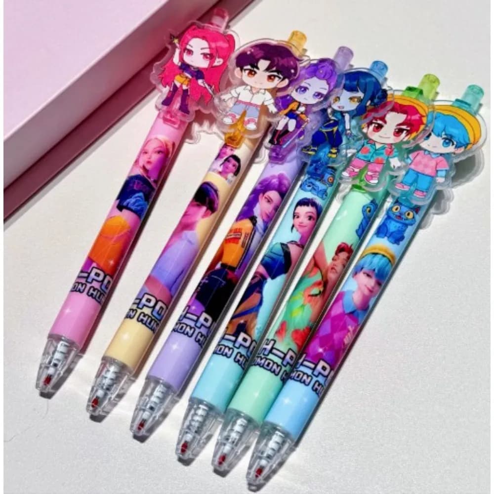 Simpatica Penna Gel con Patch in Acrilico Anime K-pop, Inchiostro Nero 0.5mm, Penna a Pressione di Alta Qualità, Cancelleria Retrattile per Studenti