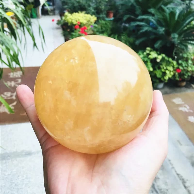 Citrino naturale Calcite Quarzo Sfera di cristallo Sfera di guarigione Gemston Decorazioni per la casa + staffa in legno
