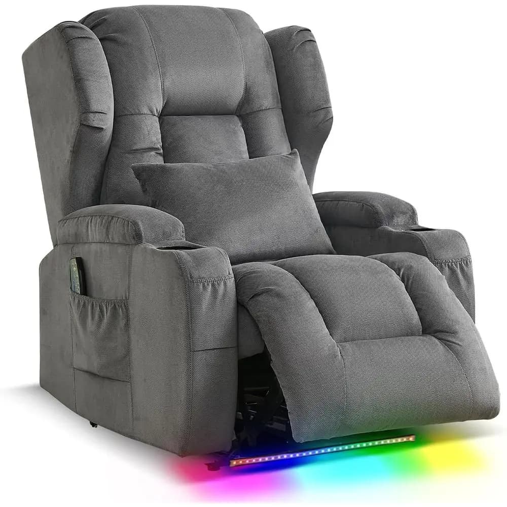 Poltrona Reclinabile Home Theater con Massaggio e Riscaldamento, Luce LED, Cuscino Lombare, Porta USB e Portabicchieri