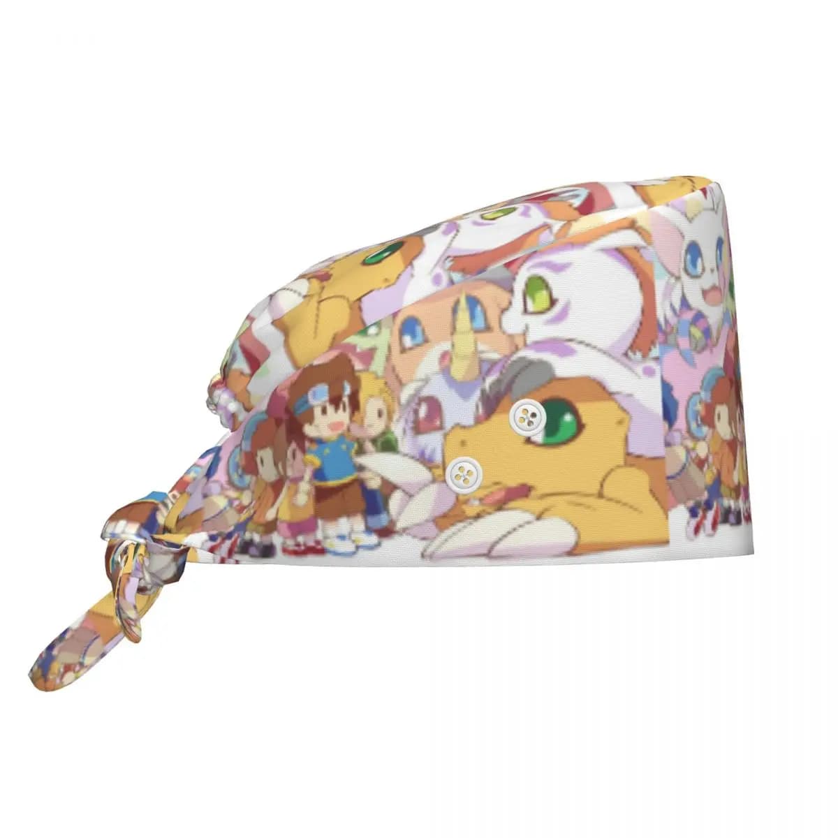 Cappello da Lavoro Digimones Adventure per Infermieri con Bottoni, Berretto Chirurgico, Cappello per Capelli da Infermiera, Cappello da Lavoro per Ospedale e Farmacia