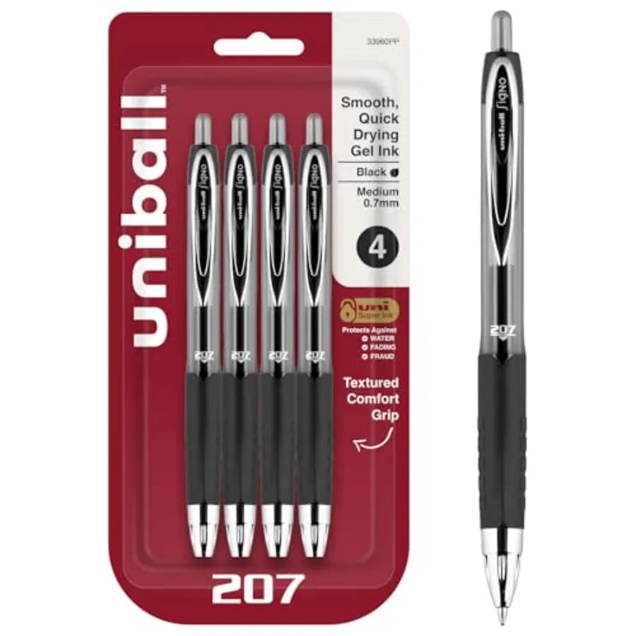 ® 207™ Retractable Fraud Prevention Gel Pens, Medium Point, 0.7 mm, Barrels, Ink, Pack of 4