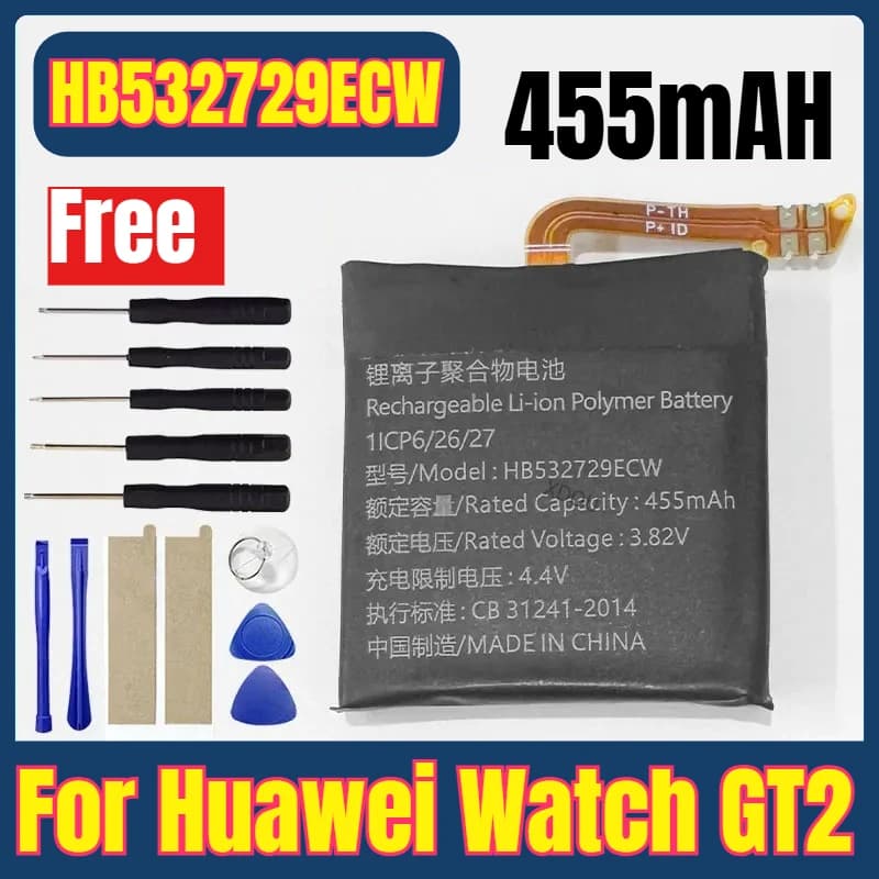 HB532729ECW 455mAh smart watch batteries for Huawei Watch GT2 GT 2 46MM LTN-B19 + Free tools