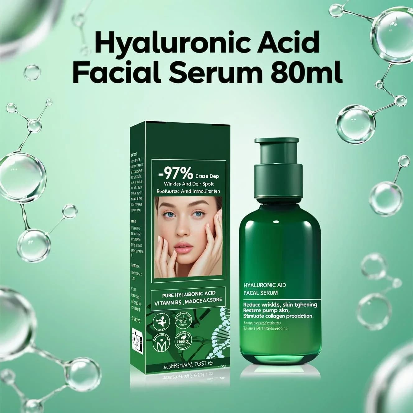 Siero Viso all'Acido Ialuronico 80ml - Con Niacinamide e Centella, Riduce le Rughe, Rimpolpa la Pelle, Stimola il Collagene, Essenza Idratante