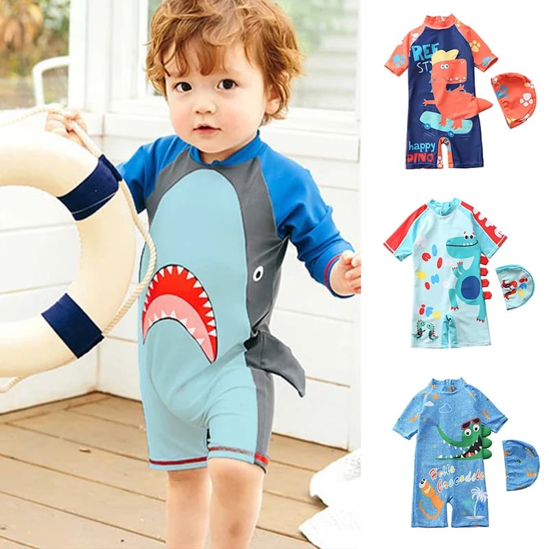 Ircomll Newborn Baby Swimwear with Hood Surf Clothing Swimwear for Animated Dinosaur Cartoon Swimwear Beach Swimwear for Newborn Solar Protection
