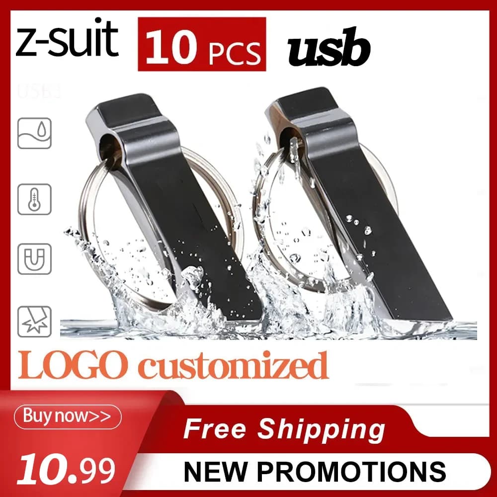 Chiavetta USB 64GB Metal Drives 32gb 128GB memoria Memori Cel chiavetta Usb 4G Pendrive Key U Disk con portachiavi portatile Logo gratuito