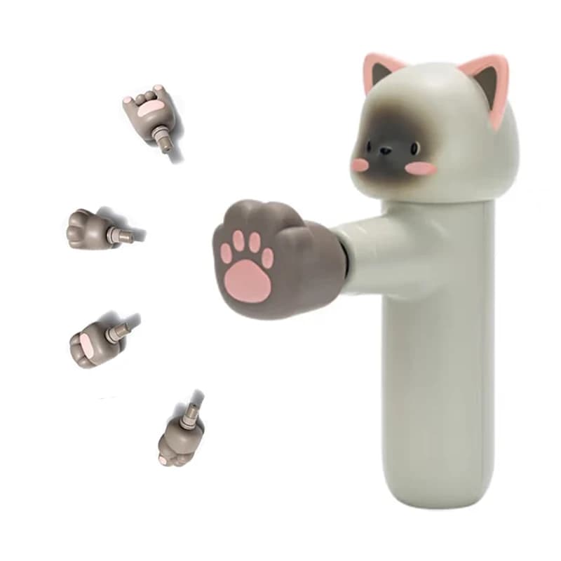 Beoka Professional Electric Portable Mini Deep Tissue Fascial Muscle Gun 5 Heads Quiet Unique Cat Massage Tool for Body and Arm
