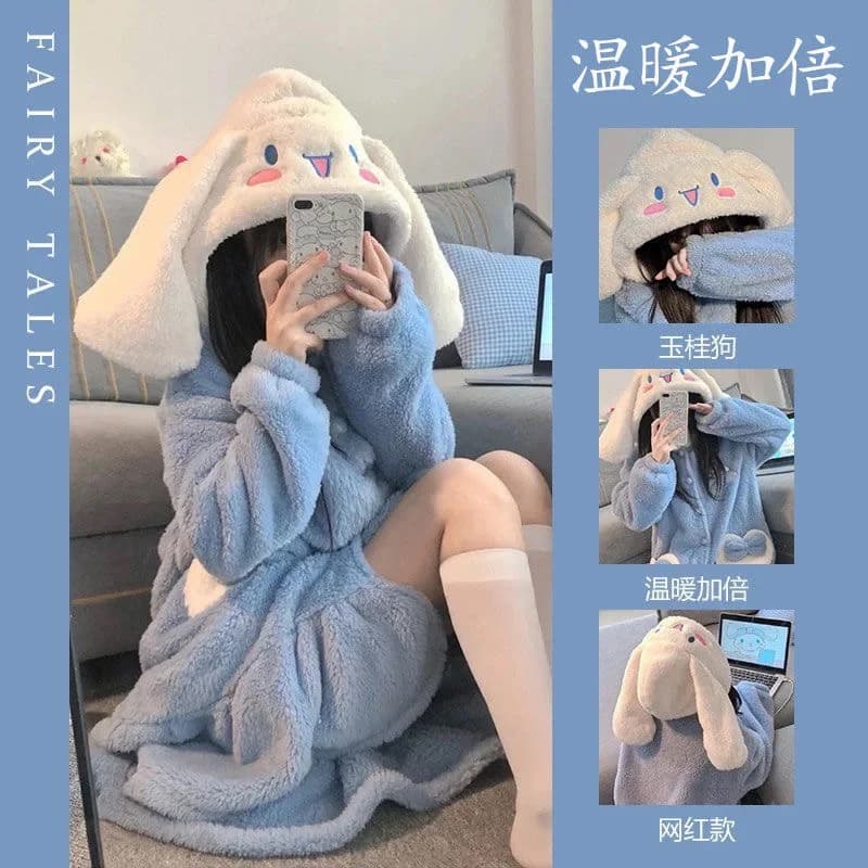 Hot Kawaii Sanrio Cartoon Pigiama Hello Kitty Ragazze Camicia da notte in velluto Coppia Dolce lungo Accappatoio Camicia da notte Casual Home Wear Set