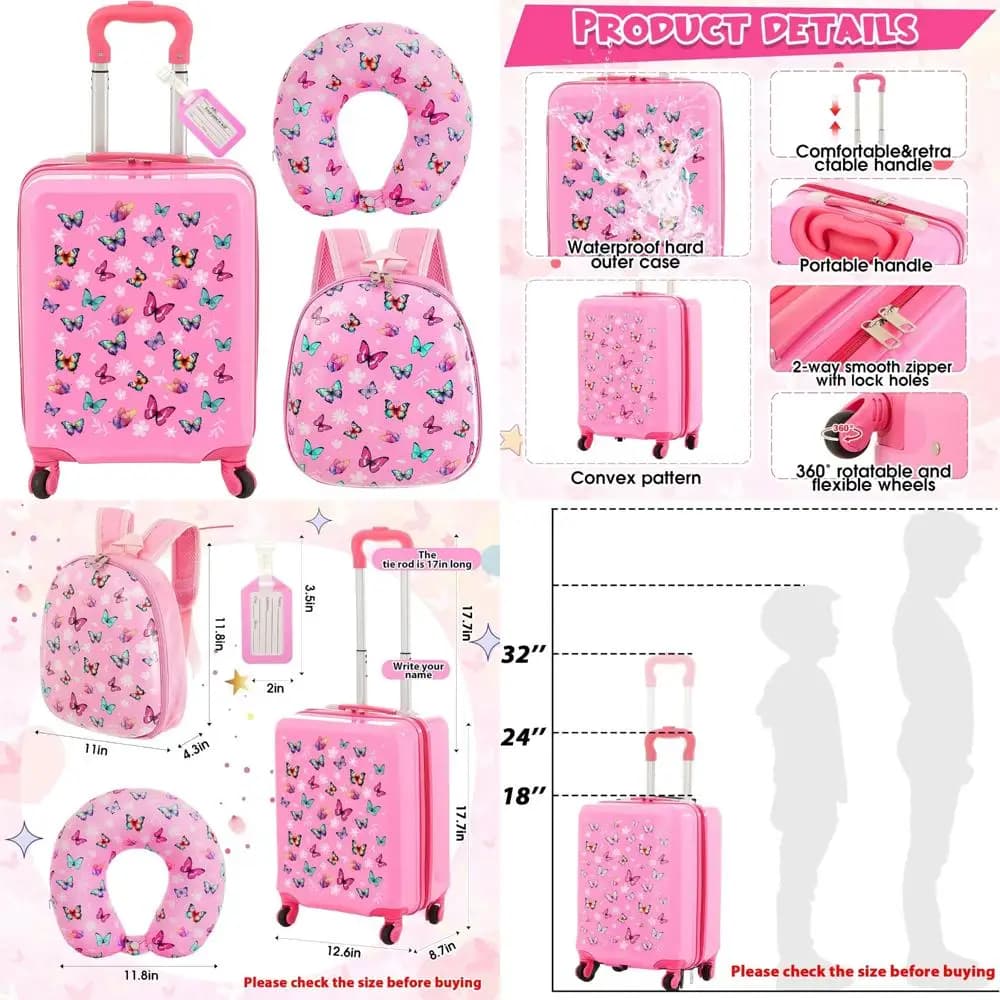 Set di valigie per bambini con zaino, valigia con rotelle e cuscino a forma di U: regalo da viaggio perfetto per ragazzi e ragazze