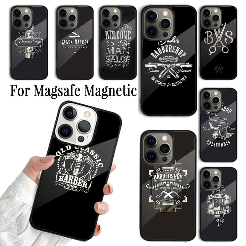Custodia per telefono Barber Funny Vintage Classic Barber Retro per iPhone 17 16 15 14 13 12 11 Pro Max Plus Wireless Magnetica Magsafe