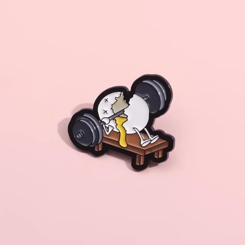 Funny Egg Fitness Weightlifting Enamel Pins Creative Animated Cartridge Custom Metal Spilla Roofing Pattern Jewelry Gift for Friends