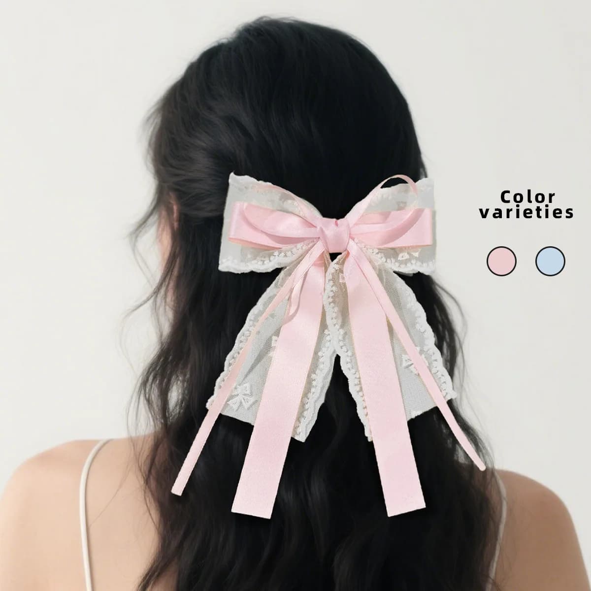 24pcs New Korean Style Hair Clips Long Tassel Ribbon Bow Lace Embroidered Barrettes Bridal Grips for Women And Girls Headwear
