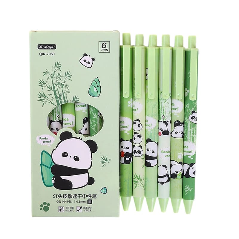 6Pcs Cute Cartoon Panda Gel Pen Funny Pressing Pens Lovely Panda Smoothly Writing Pens forniture di cancelleria per studenti di scuola
