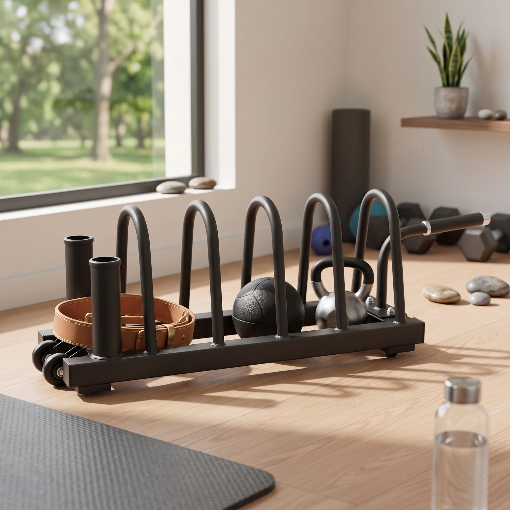 Weight Plate Cart with Wheels Heavy-Duty Steel Weight Rack with Barbell Holders Barbell Holder Wheeled Gym Organizer Rolling
