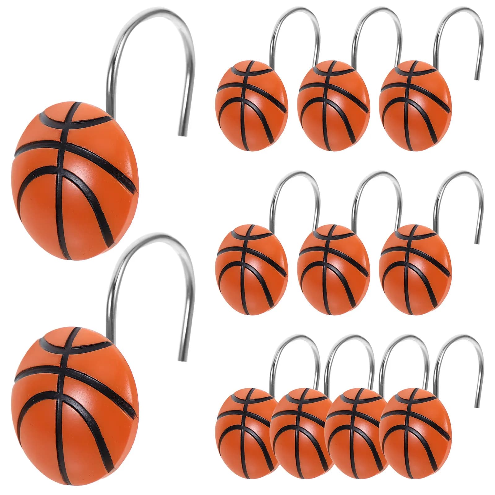 12 Pezzi Ganci per Tenda Doccia in Resina a Forma di Pallone da Basket, Anelli Decorativi Eleganti per Tende da Bagno, Supporti per Tende Doccia, Carini