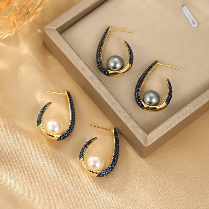 Nuovi orecchini di perle personalizzati - eleganti orecchini a perla con zirconi - set di gioielli con perle