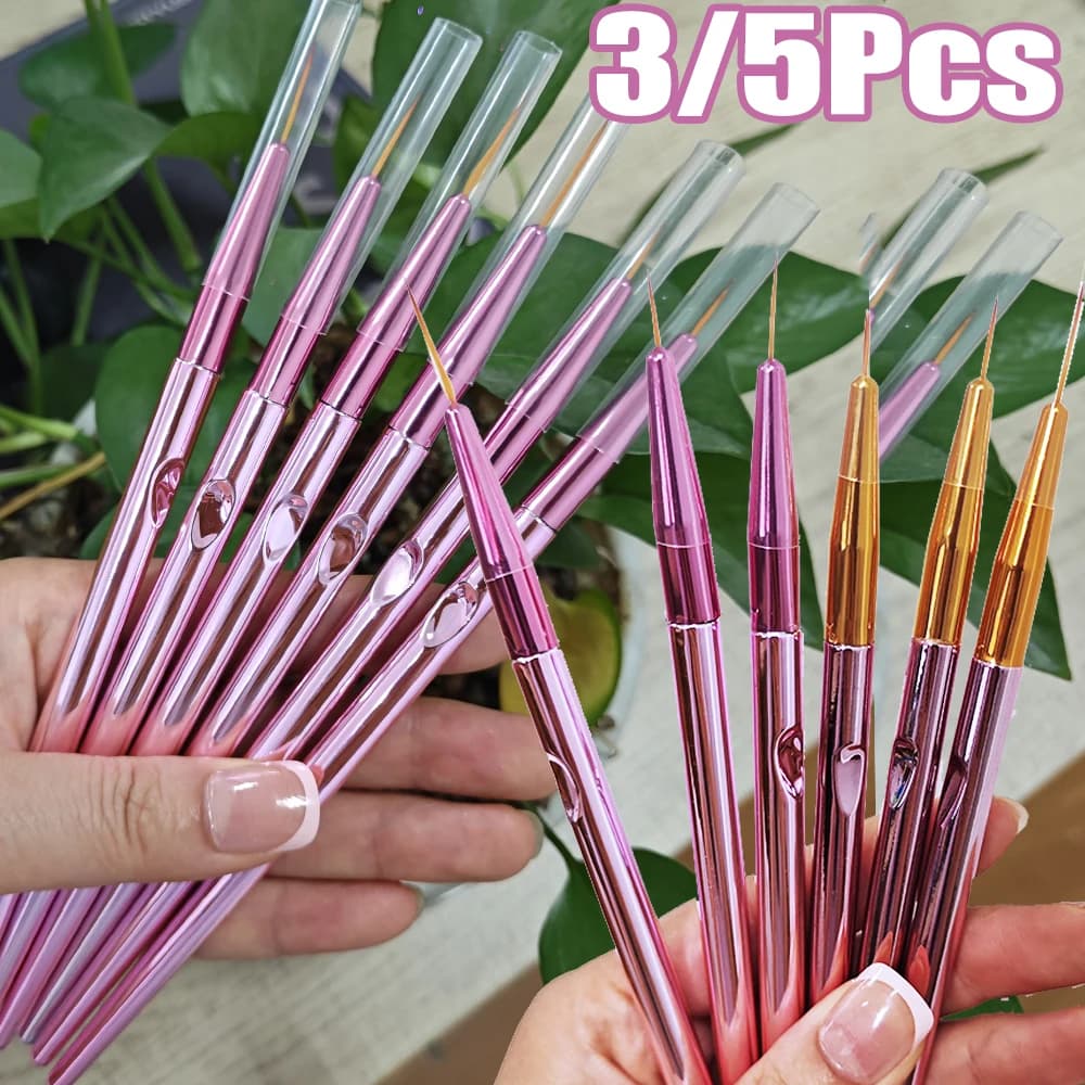 3/5 Pz/set Oro Rosa Nail Art Liner Brush Set 6/8/11mm Non-Fine Gel UV Liner Pennello per pittura Disegno FAI DA TE Fiore Striping Strumento
