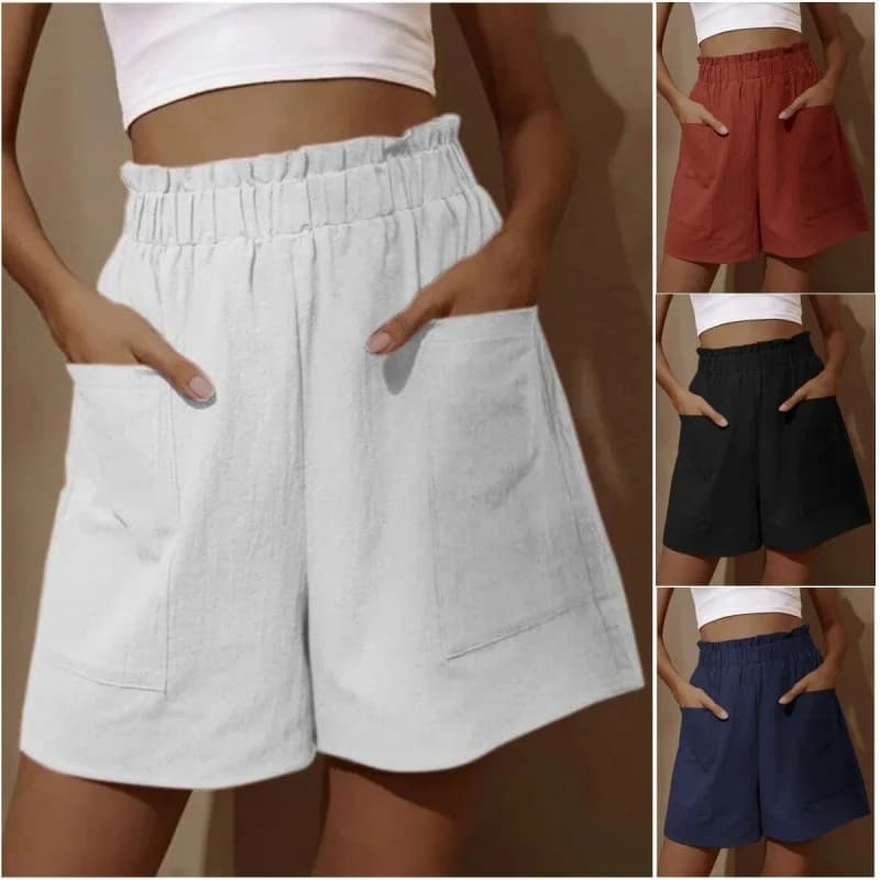 Pantaloncini casual larghi di grandi dimensioni nuovi estivi Pantaloni casual a vita alta solidi da donna Due tasche Pantaloni a gamba larga Pantaloncini femminili Sport