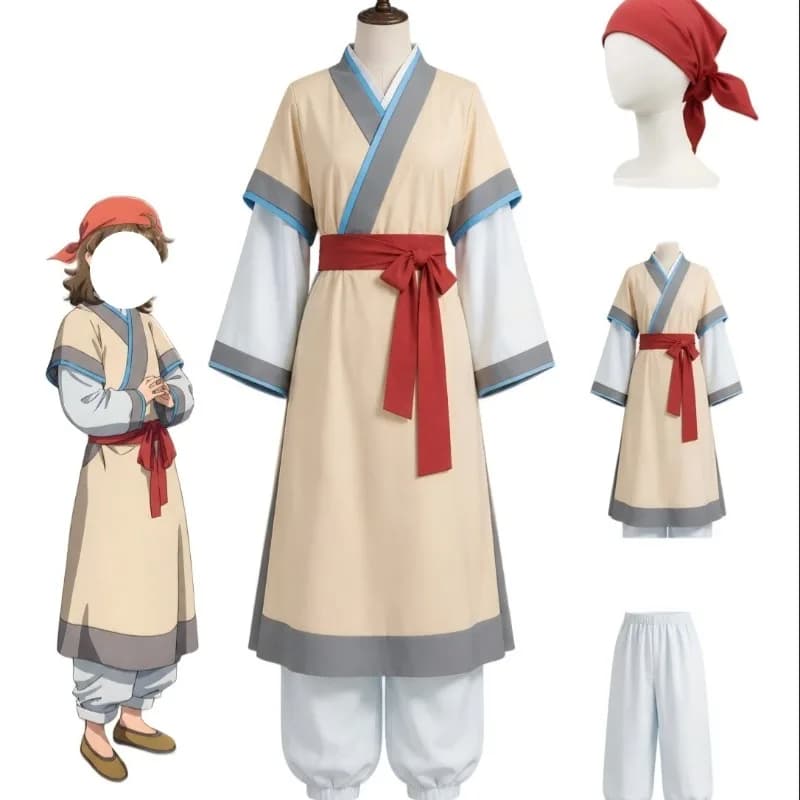 Anime Mouchin Cosplay Costume Apricot Traditional Chinese Hanfu Coat Lining Pants Belt Full Set Role Play Outfit for Men