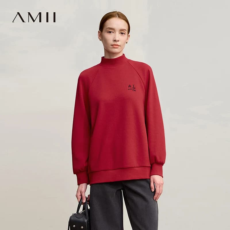 AMII Felpa da donna 2025 Inverno Nuovo Natale Casual Felpe in maglia Donna Cotone Ricamo Maniche lunghe Top 12544189