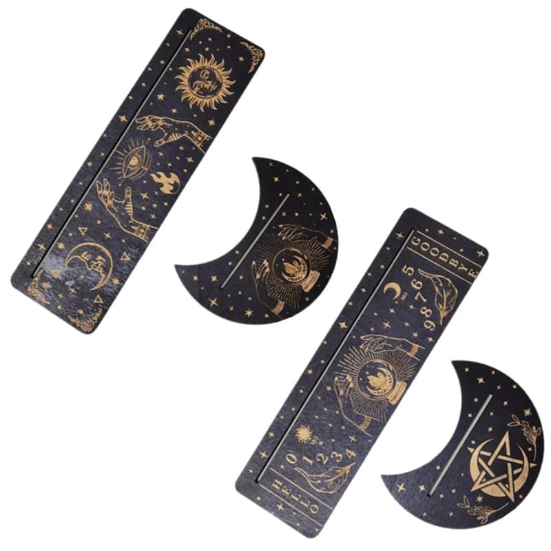 Porta carte tarocchi in legno Fasi lunari Base da altare Porta carte a forma di luna e rettangolo per strumenti di divinazione delle streghe