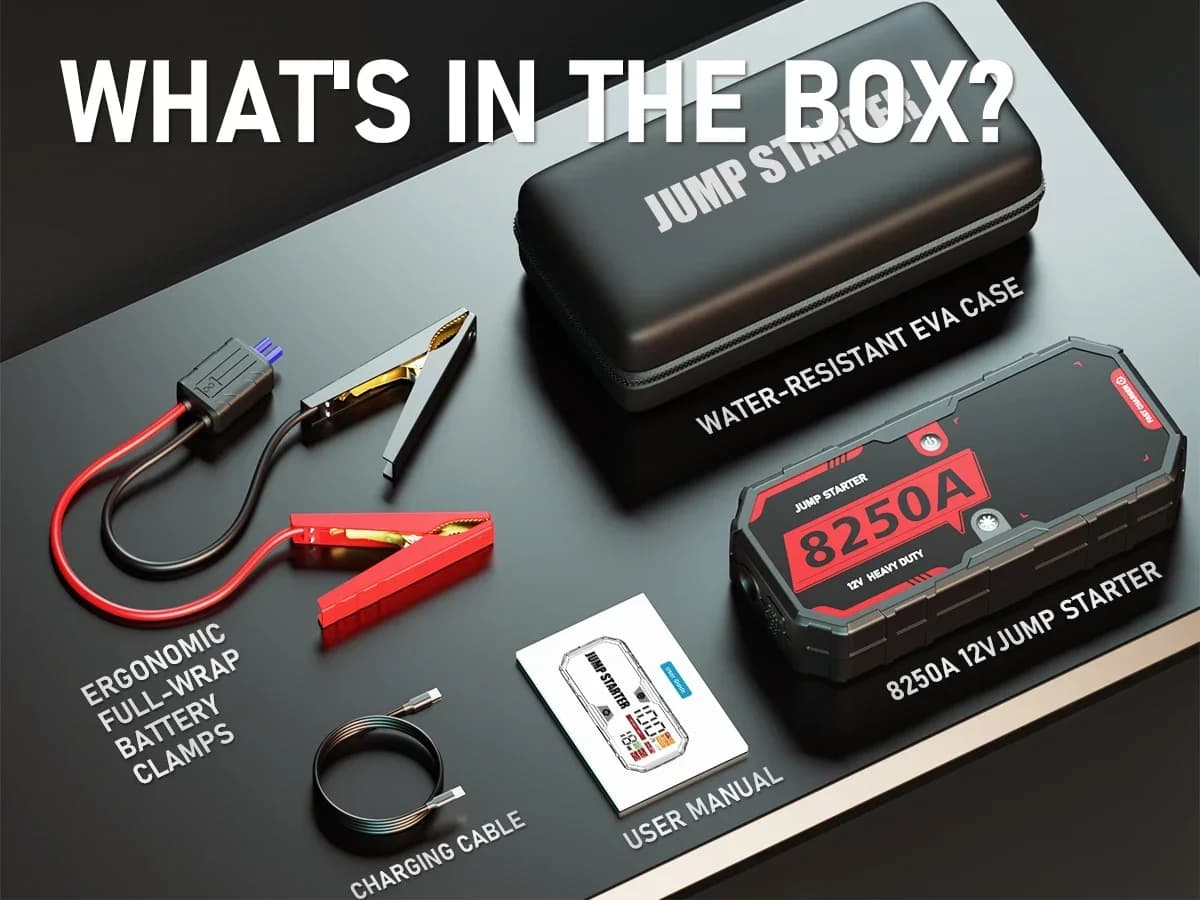 2025 Batteria per auto portatile 12V 8250A Booster Jump Starter Pack per motori up 12L Gas 10L Cavo ponticello incluso Strumento di emergenza