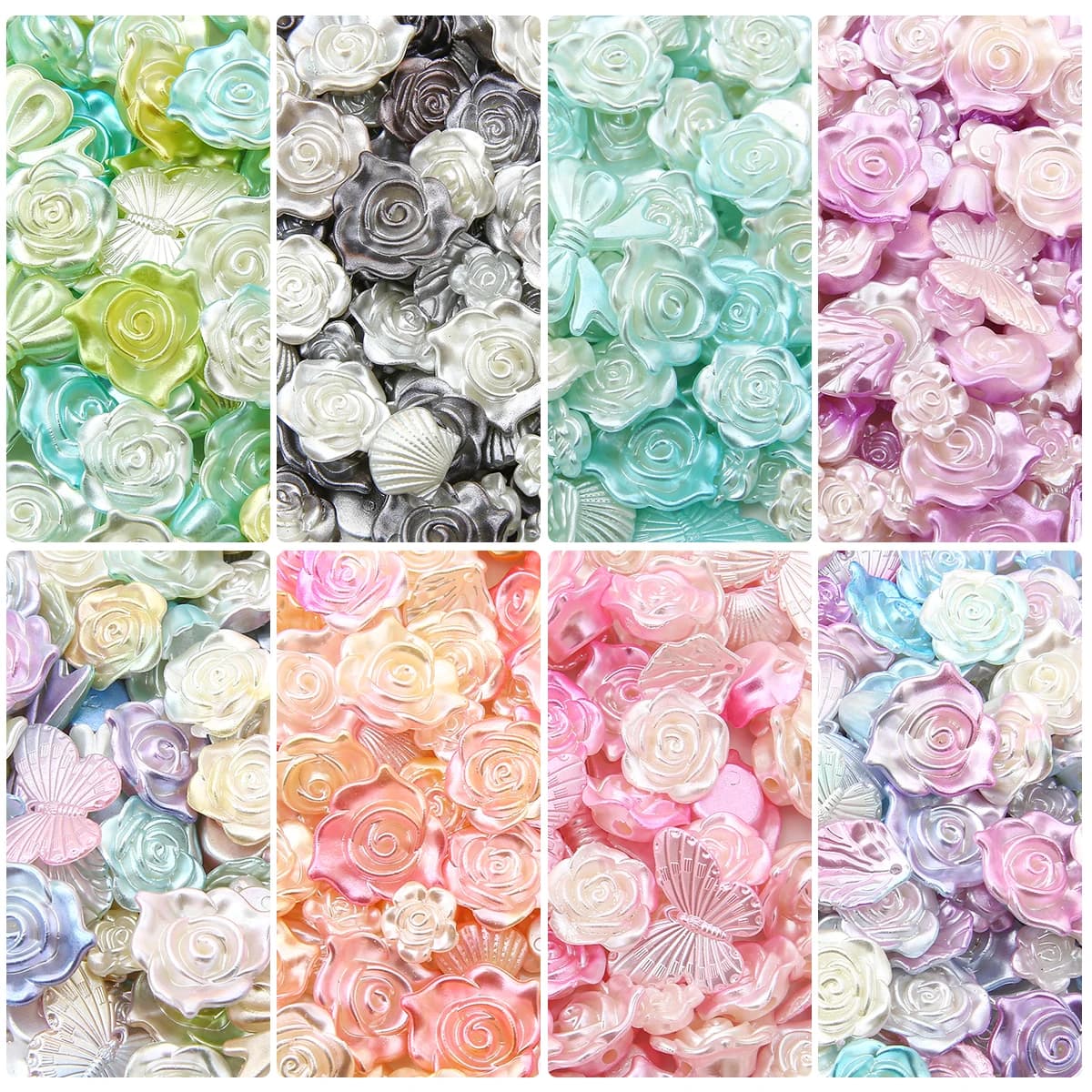 Circa 15-60 pezzi ABS imitazione perla crema graduale rosa fiocco ciondolo con perline braccialetto fai da te collana accessori decorativi fatti a mano