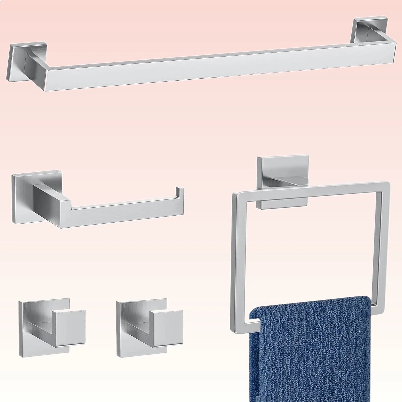 Brushed Nickel Bathroom Towel Bar Set with Hardware Accessories, Robe Hook