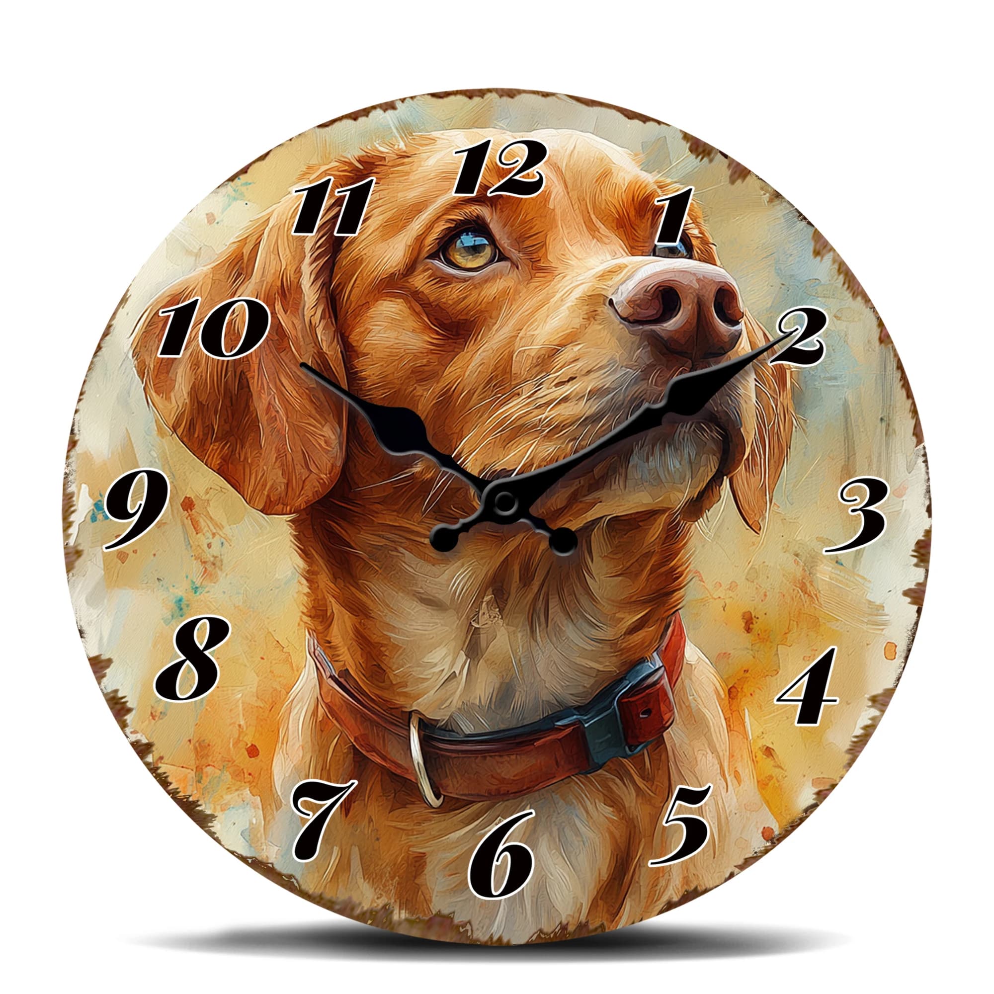 Wall clock for lovers of Golden Retriever, beautiful decorative watch with canine art and black hands for fans of pets, durable and hanging