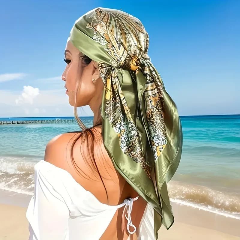 Foulard Quadrato in Seta 90x90cm da Donna, Sciarpa Hijab, Stampa alla Moda, Foulard da Testa, Bandana, Pareo da Spiaggia