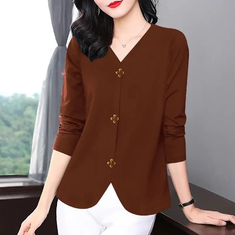 T-Shirt manica lunga donna 2024 primavera autunno nuovo articolo Plus Size Fat Mm elegante scollo a v Top allentato strato interno camicia inferiore