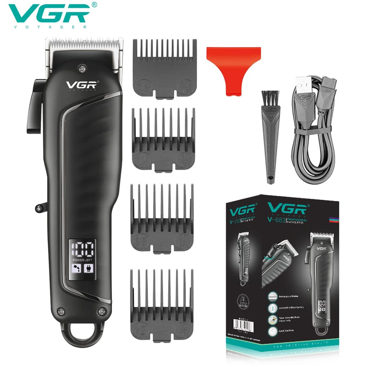 VGR 683 Professional haircuts Barbiere Trimmer rechargeable haircut with digital display for men